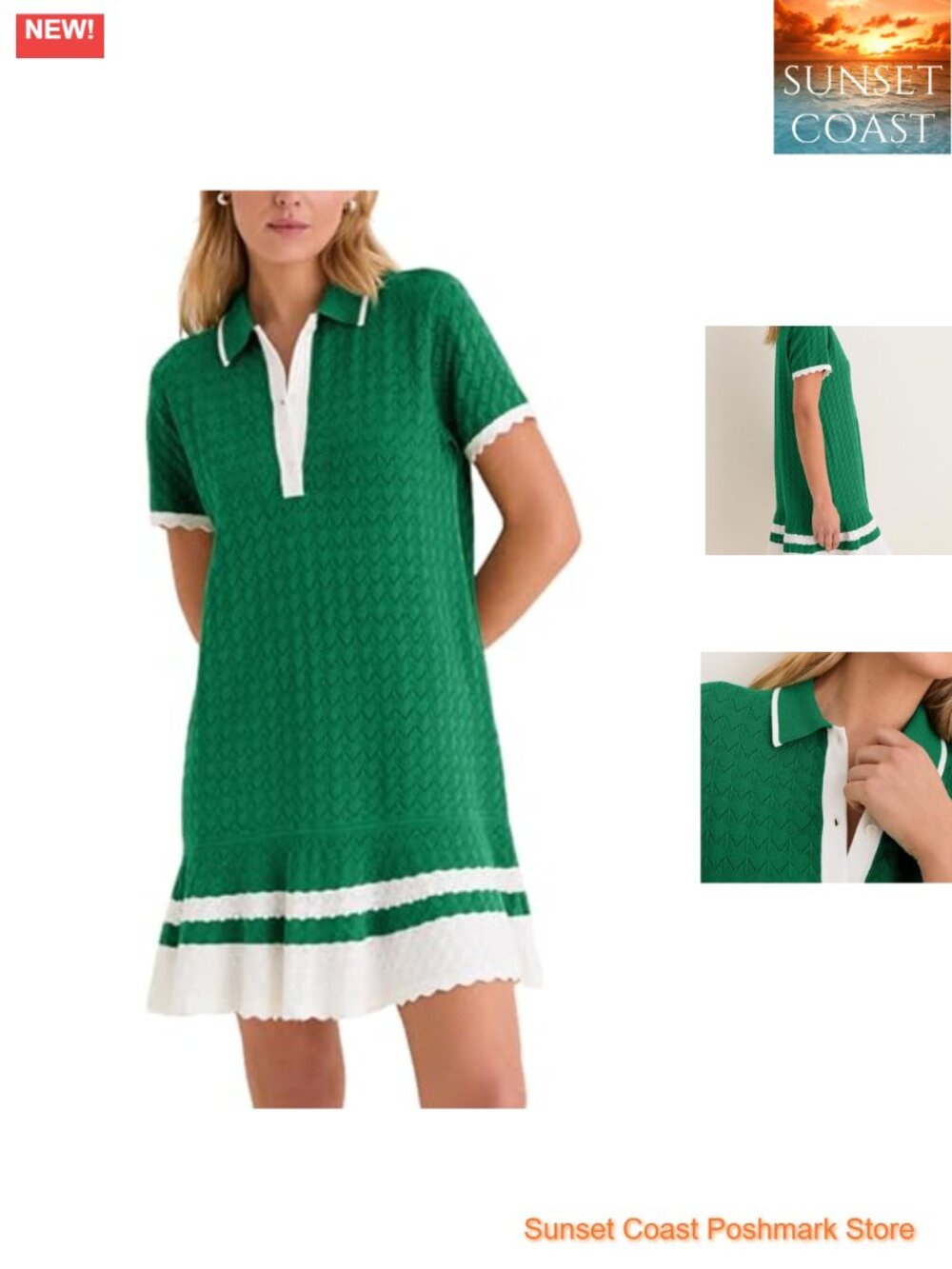 Crochet Hollow Polo Dress Short Sleeve V-Neck Mini Golf Tennis
